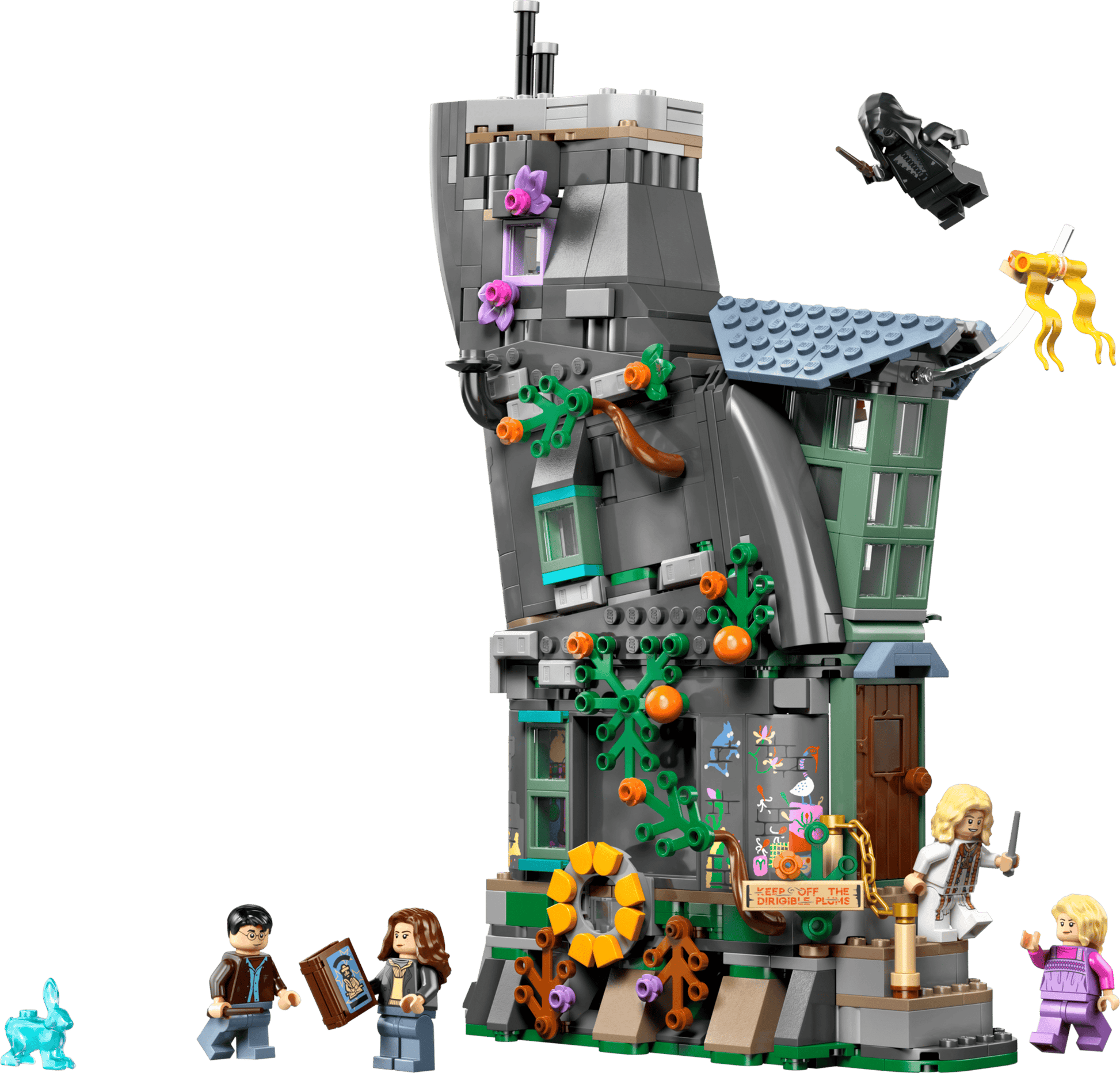 LEGO® Harry Potter™ Luna Lovegood's House by Legos - Toyhouse features a whimsical house with flowers, foliage, four minifigures (two with accessories), and two creature figures—a magical building set for fans.