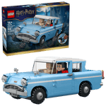 The LEGO® Harry Potter™ Enchanted Flying Ford Anglia™, by Legos - Toyhouse, features the iconic car building set with two minifigures inside and the set box displayed in the background.