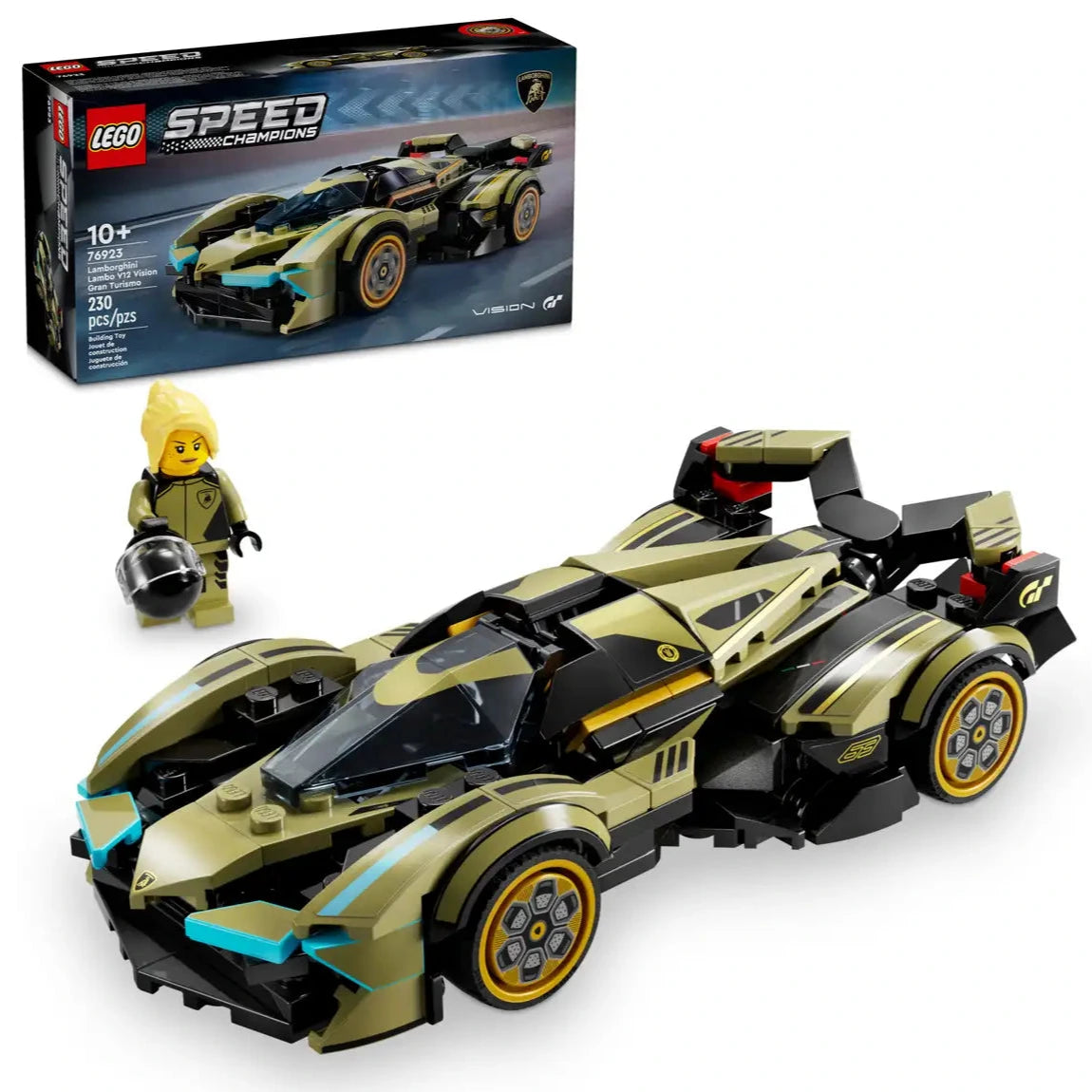 Discover Legos' - Toyhouse LEGO® Speed Lamborghini Lambo V12 Vision GT Super Car. This futuristic set includes a toy driver with a helmet, embodies Gran Turismo racing, and is elegantly displayed alongside its chic packaging.