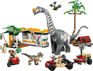 Bring the adventure home with the LEGO® Jurassic World™ Raptor & Titanosaurus Tracking Mission by Legos - Toyhouse, featuring dinosaur toys, vehicles, minifigures, a building, tree, and drone for epic play.