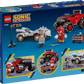 The back of the LEGO® Sonic the Hedgehog™ Silver's Car vs. Knuckles' Monster Truck box by Legos - Toyhouse shows two vehicles, a tool cart, tools, racing accessories, and action scenes—ideal for video game fans.