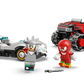The LEGO® Sonic the Hedgehog™ Silver's Car vs. Knuckles' Monster Truck by Legos - Toyhouse features two mini-figures, vehicles, a toolbox, and a traffic light displayed on a white background in this video game building set.