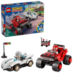 The Legos - Toyhouse LEGO® Sonic the Hedgehog™ Silver's Car vs. Knuckles' Monster Truck set includes mini-figures of Knuckles and another character, buildable cars, a traffic light, toolbox, and a display box with set details.