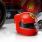 A close-up of the LEGO® Speed Champions Ferrari SF-24 F1® Race Car by Legos - Toyhouse, featuring a red helmet and a black handheld control panel on a white background.