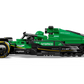 Side view of the LEGO® Speed Champions Aston Martin Aramco F1® AMR24 Race Car by Legos - Toyhouse, showcasing the green and black 2024 Formula 1 design with sponsor branding on a plain white background.