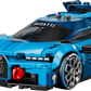 Legos - Toyhouse LEGO® Speed Champions Bugatti Vision GT Hyper Sports Car set includes a blue Bugatti Vision GT with detailed decals and a minifigure in a BUGATTI shirt, smiling and holding a blue helmet.