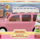 The Calico Critters Family Picnic Van set comes packaged with a pink picnic van, table, picnic accessories, and features delightful toy scene images on the box. Ideal for children ages 3 and up.