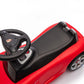 Freddo Porsche 911 Carrera GT Foot-to-Floor Ride-On in red, featuring a black seat, steering wheel, and dashboard—viewed from above on a white background—a stylish luxury car designed for kids to enjoy as a ride-on toy.