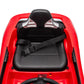 Red seat with a black backrest, silver details, and a secure black seatbelt—specially designed for the Freddo 12V Porsche Carrera GT 1 Seater Ride-On Car—shown from above against a white background. Ideal for any young driver’s 12V motorized vehicle, this seat combines comfort and style.