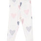 Angel Dear French Terry Puffy Long Sleeved Oversized Sweatshirt + Legging set features white ribbed leggings with pink and gray heart patterns—ideal for a cozy look with the matching oversized sweatshirt.
