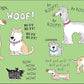 The illustration for "Doggies" by Sandra Boynton (Simon & Schuster) shows ten dogs of different breeds and one cat making various sounds, all set on a green background with text describing their noises.