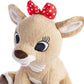 The Kids Preferred Clarice Plush features large embroidered eyes, long lashes, a red and white polka dot bow, and soft light brown fur—a charming nod to the Christmas classic "Rudolph.