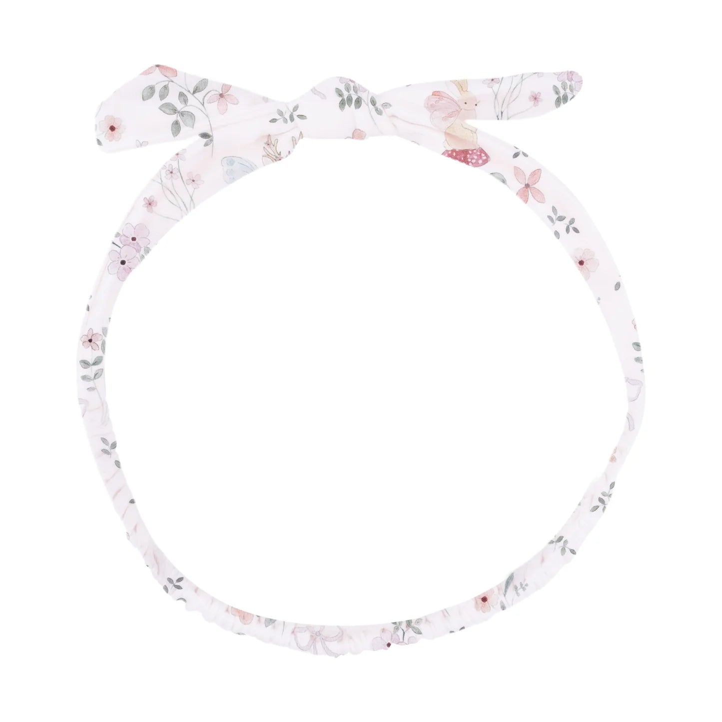 The Angel Dear Knot Headband is a fabric accessory adorned with a delightful floral print, featuring a knotted bow on top and an elastic back for a secure fit. Designed as the perfect baby headband, it offers both comfort and cuteness for little ones.