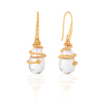 The Lily Drop Earrings by Juliska Capucine De Wulf feature clear teardrop stones wrapped in textured gold thread, shown against a white background.