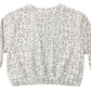 Rylee & Cru Baby Girls’ and Girls’ Oversized Sweatshirt in a light gray and white leopard print is shown laid flat on a white background.
