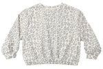 Rylee & Cru Baby Girls’ and Girls’ Oversized Sweatshirt in a light gray and white leopard print is shown laid flat on a white background.