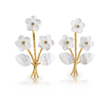 Mermaid Garden Convertible Bouquet Post Earrings by Juliska Capucine De Wulf feature gold floral studs with white carved petals, blue centers, and leaf details—an elegant choice for bouquet earring lovers.