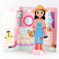 The Sophia Magnetic Dress Up Character by Floss and Rock features a paper doll dressed as a farmer standing in front of a fold-out bedroom backdrop with pink walls, toys, and decorations—perfect for creative role play and dress up adventures.