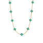 The Berry Clover Double Sided Necklace by Juliska Capucine De Wulf features a double-sided chain adorned with clusters of small turquoise stones in delicate four-petal flower shapes.