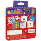 The Floss and Rock Magnetic Fun & Games Tin - Cars is a rectangular tin with a purple lid, labeled “Magnetic Fun & Games.” The back of this magnetic games tin displays images and descriptions of the included travel games for kids, as well as reusable activity set pieces—perfect for children ages 3 and up.