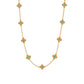 The Juliska Capucine De Wulf Berry Clover Double Sided Necklace features multiple clover charms with turquoise accents, beautifully spaced along a delicate station chain.