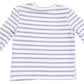 The Angel Dear Baby Boy’s and Boys’ Long Sleeve Shirt features horizontal gray and white stripes and is crafted from soft organic cotton, shown from the back against a plain white background.