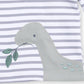 The Angel Dear Baby Boy’s and Boys’ Long Sleeve Shirt features gray and white striped fabric accented with a playful dinosaur applique holding a green leafy branch in its mouth, making this top both fun and stylish.