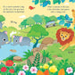 “Zoo Sounds” by Harper Collins features a lively zoo scene with elephants at a pond, lions, birds, a bus, monkeys, and vibrant wildlife—perfect for interactive children’s books about animals.