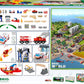 The packaging of the Brio BRIO World Rescue Team Train Set prominently displays its contents, which include fire trucks, tracks, and buildings. It also features detailed assembly instructions and an image of the fully assembled rescue-themed set.