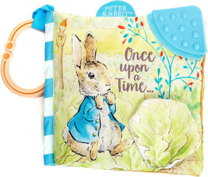 The Kids Preferred Peter Rabbit Soft Book features a charming Peter Rabbit design, “Once upon a time…” cover, teether corner, and plastic ring for easy attachment to strollers or car seats—perfect for little ones’ adventures.