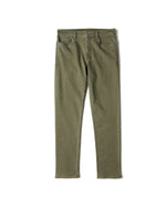The Faherty Stretch Terry 5-Pocket Pant, shown in olive green slim-fit style and crafted from comfortable stretch terry fabric, is displayed laid flat on a white background.