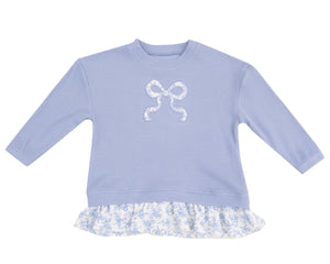 The Angel Dear Baby Girls' Waffle Ruffle Pull Over features a white bow applique and floral ruffle hem, offering comfort and style—perfect to pair with the matching rib leggings for an adorable, coordinated look.