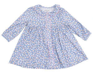 Angel Dear Baby Girls' and Girls' Jill Dress and Bloomer: a blue bamboo long-sleeve dress with floral print, rounded collar, front buttons, and matching diaper cover.