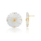 The Mermaid Garden Blossom Stud Earrings by Juliska Capucine De Wulf feature flower-shaped studs with white carved petals and gold accents, shown from front and side—ideal for lovers of botanical jewelry.