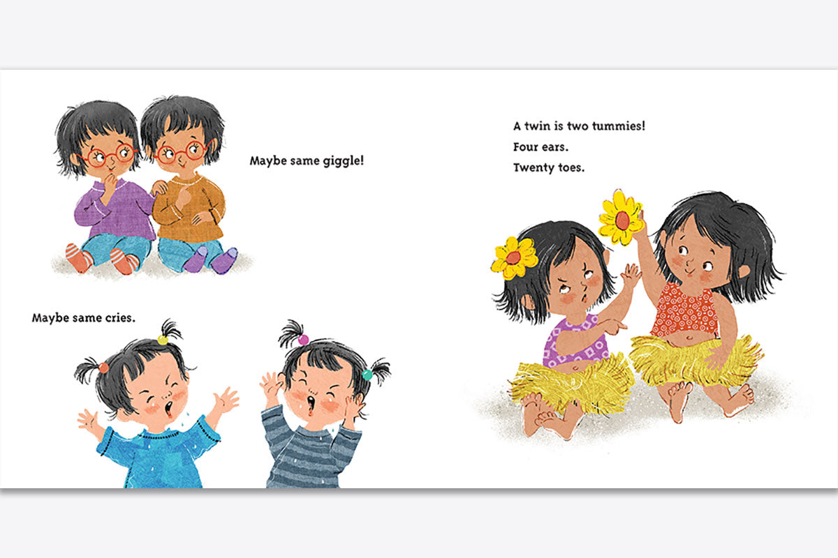 A "A Twin Is To Hug" board book with a couple of children by Abrams.