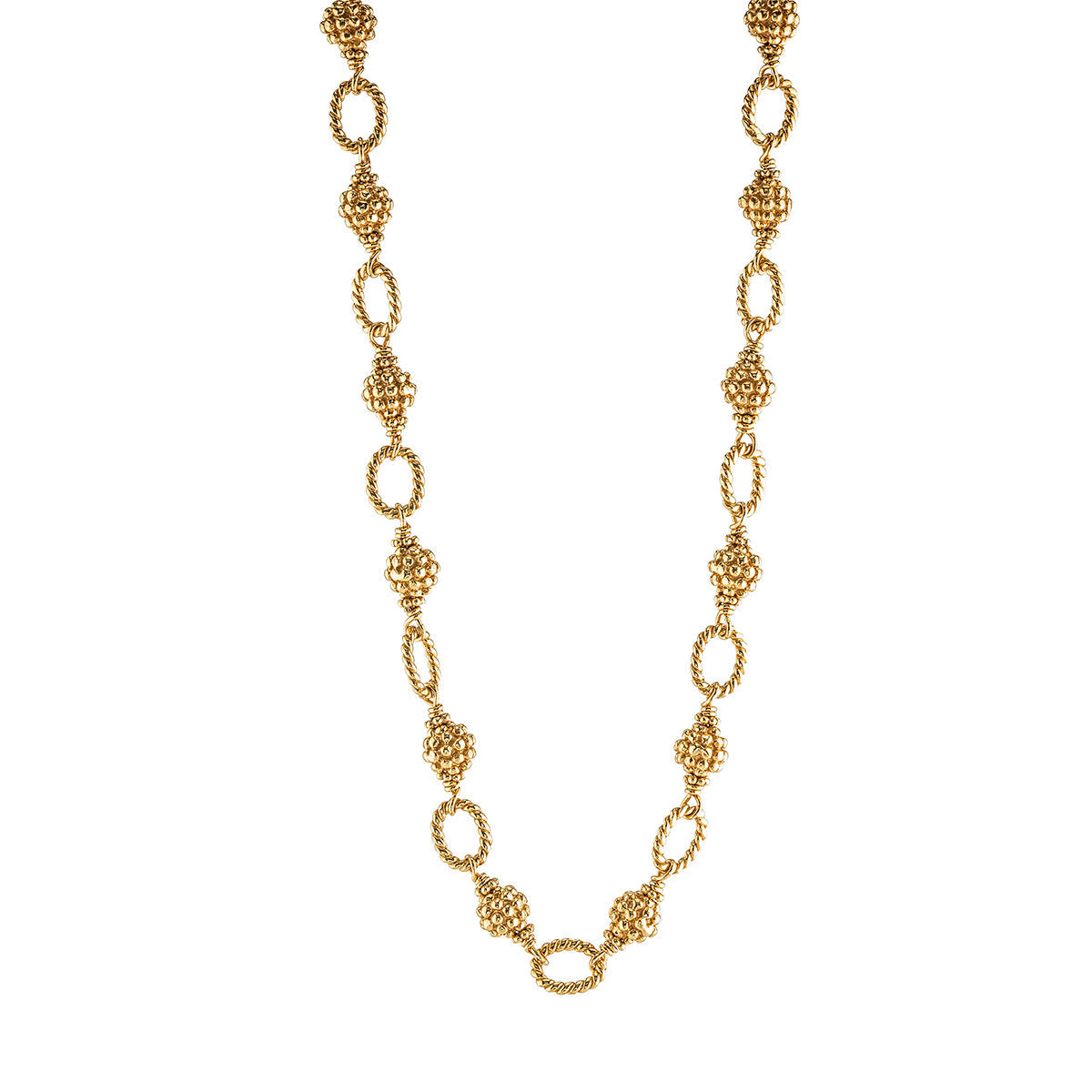 The Berry & Bead Chain by Juliska Capucine De Wulf features alternating textured oval and circular links, ideal for layering and beautifully showcased against a white background.