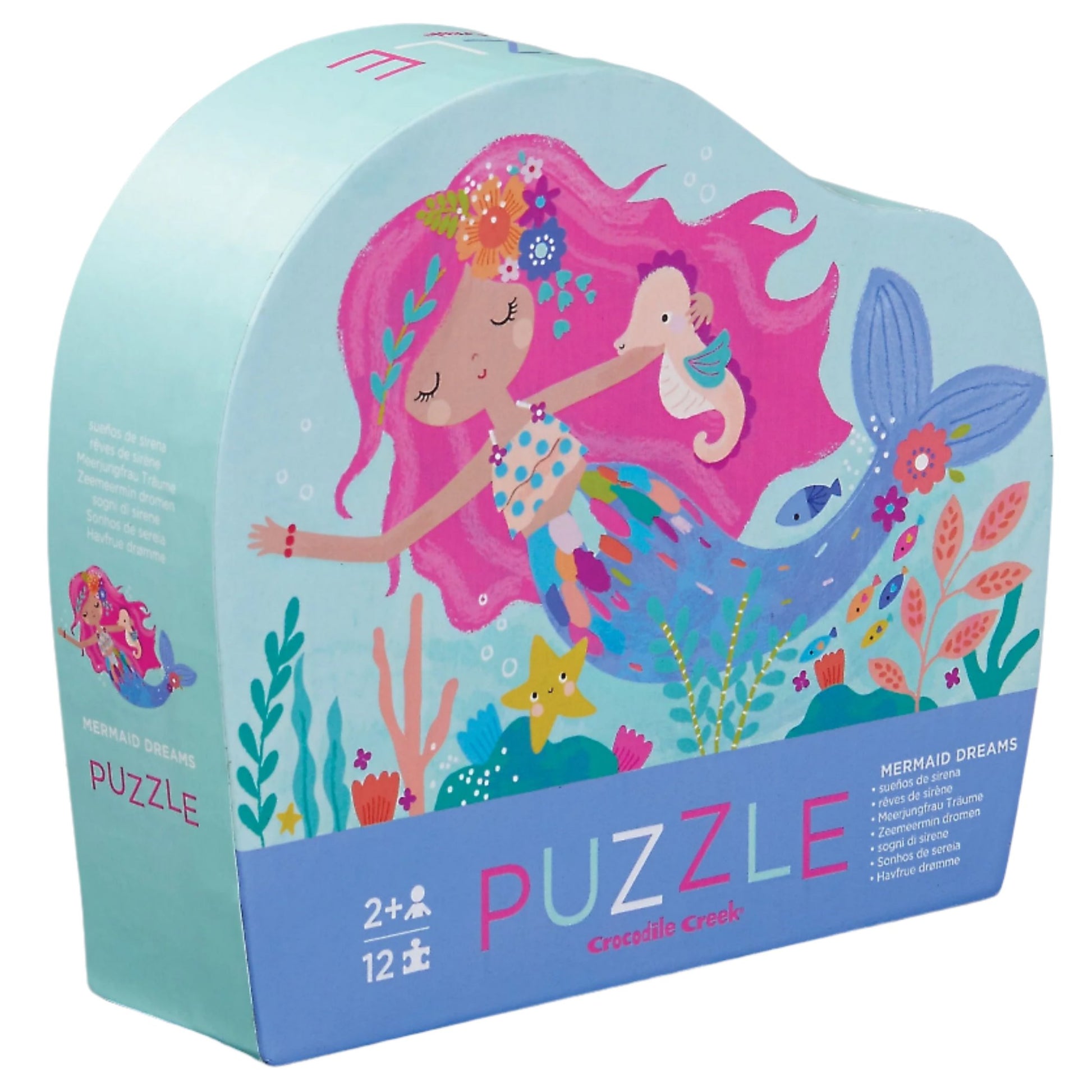 Crocodile Creek Illustrated children's jigsaw puzzle box featuring a mermaid theme with colorful underwater imagery.