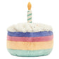 Amuseable Rainbow Birthday Cake, complete with a lit candle, by Jellycat