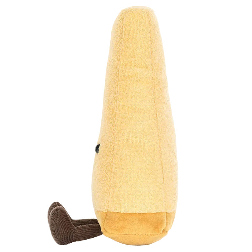 A plush toy shaped like a wedge of parmesan stands upright on a white background—Amuseables Parmesan by Jellycat is a whimsical foodie gift perfect for playful spirits.