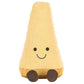 The Jellycat Amuseables Parmesan is a plush toy shaped like a wedge of Parmesan cheese, featuring a smiling face and little brown feet—an adorable gift for any foodie.