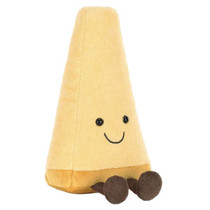 The Jellycat Amuseables Parmesan is a plush toy shaped like a smiling yellow cheese wedge with brown feet, sitting upright against a white background—a quirky gift for any foodie.