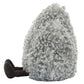 The Jellycat Amuseables Storm Cloud is a fluffy, gray plush toy with a curly texture and two small dark feet, shown from the side against a white background.
