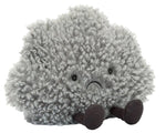The Jellycat Amuseables Storm Cloud is a fluffy gray plush with a sad face, black eyes, and small brown legs—perfect as a unique gift.