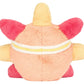 Jellycat's Amuseables Sun 'Roller Skates' plush features a round body, yellow and pink spikes, and a white and yellow striped band around its middle—shown from the back, ready to roll along the boardwalk.