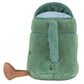 The Jellycat Amuseables Watering Can is a plush toy shaped like a green watering can with a brown spout and blue inner lining.