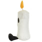 The Jellycat Amuseables Flickerty Candle is a plush toy designed to resemble a white candle, featuring a cheerful yellow flame on top, black arms, and a ribbed texture. Shown against a white background, this whimsical accent from Jellycat is perfect for any Halloween party planner seeking to create a playful and charming atmosphere.