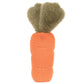 A Jellycat Amuseables Carrot plush toy by Jellycat, shaped like an orange carrot with three fluffy green leaves on top, shown against a white background.