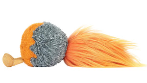 The Jellycat Amuseables Space Comet is a plush orange and gray ball with a bushy tail and small tan handle, making it perfect for cuddly space adventures.