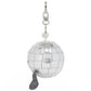 A silver Jellycat Amuseables Disco Ball Bag Charm with a small grey foot attached to a silver keychain.