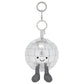 Silver Amuseables Disco Ball Bag Charm with a smiling face and dangling dark gray feet, attached to a silver metal key ring.